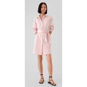 Gap Pink Organic Cotton Oxford Mini Shirt Dress Belted Size Large Classic Preppy